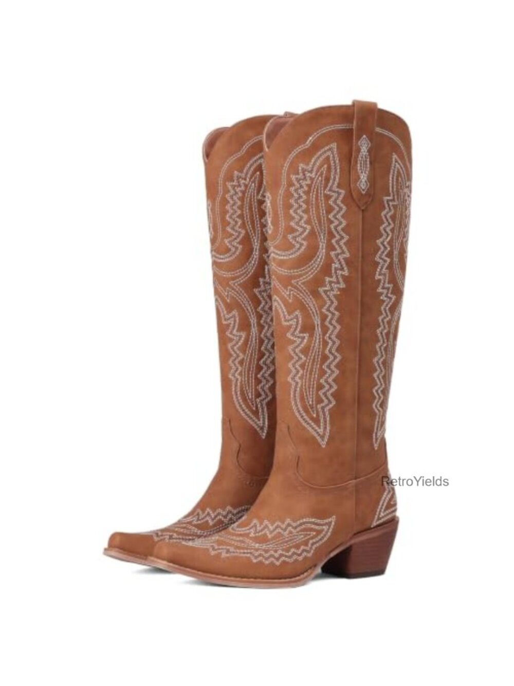 Women's Knee High Cowboy Boots Embroidered Chunky Heel Western Cowgirl Boots